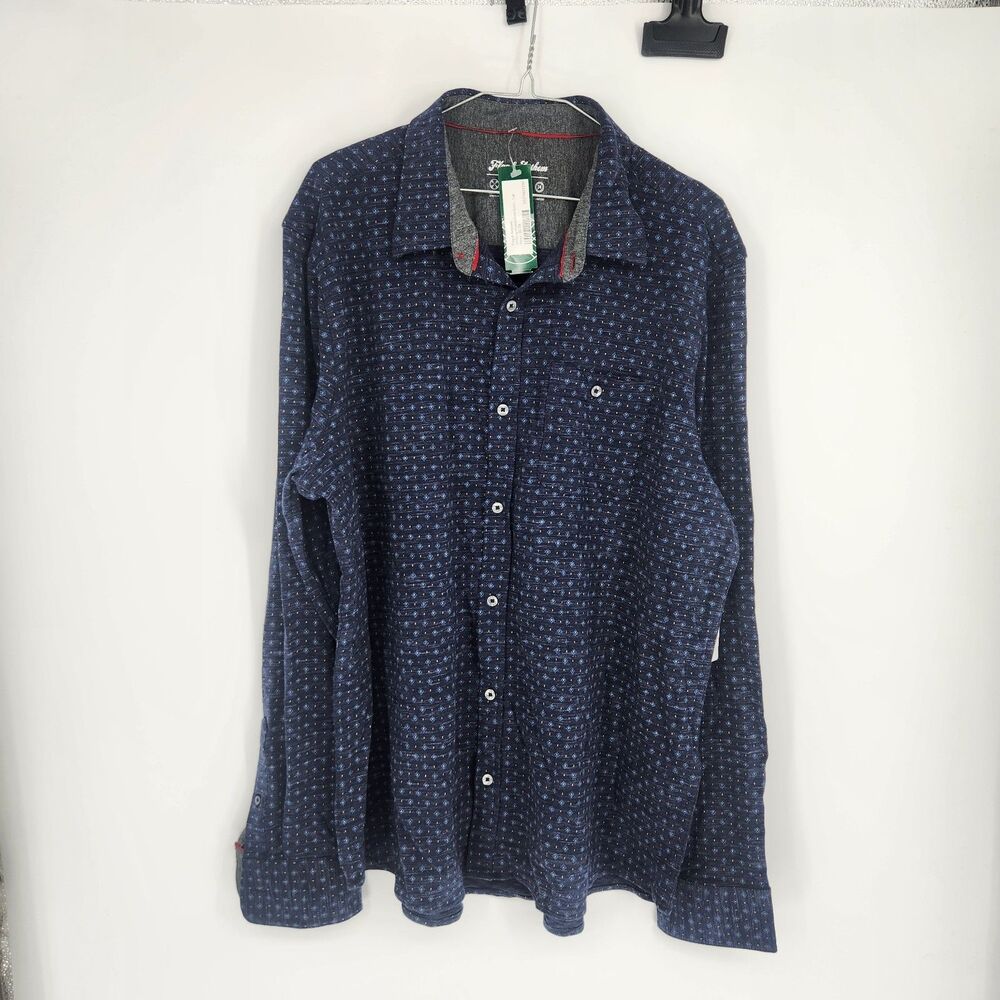 Flag & Anthem Men's Navy XL-Tall Drifting Long Sleeve Printed Knit Shirt NWT